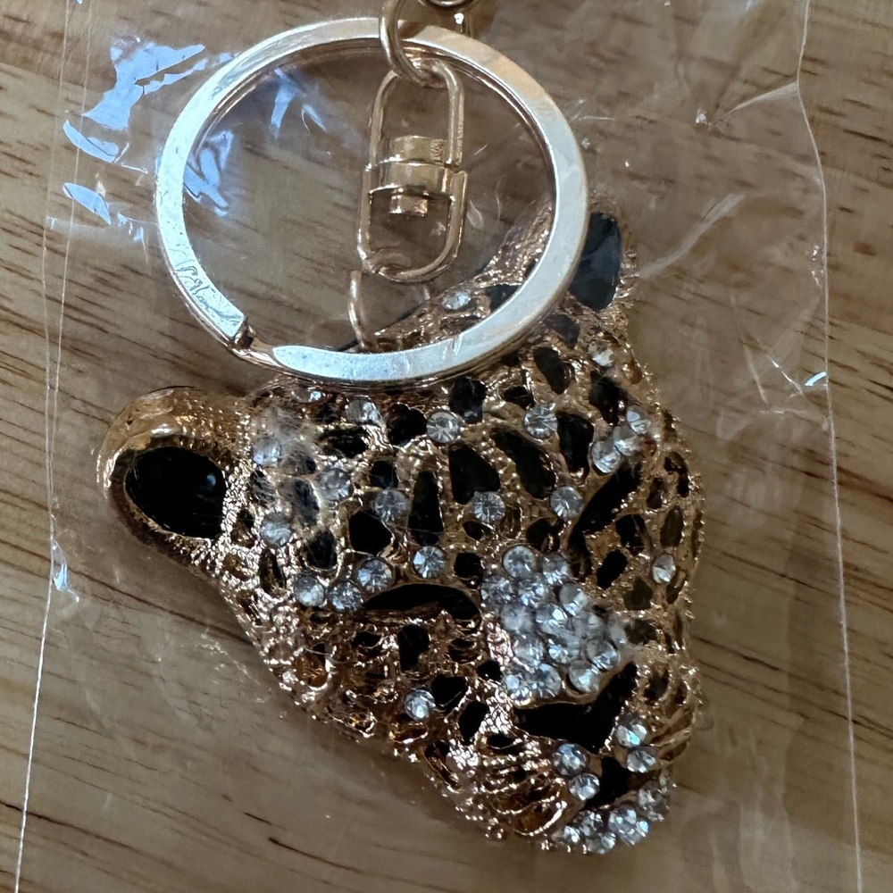 Gold Leopard Keychain with Rhinestones